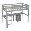 Twin Loft Wood Bed with Under-bed, Built-in Desk, a Storage Cabinet of 2 Drawers, Guardrails, Ladder,Grey