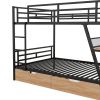 Full Size Metal Bunk Bed with Built-in Desk, Light and 2 Drawers, Black