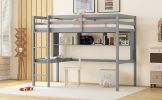 Twin Loft Bed with built-in desk and bookcase of three compartments, Guardrails and Ladder,Grey