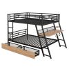 Full Size Metal Bunk Bed with Built-in Desk, Light and 2 Drawers, Black