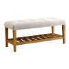 Light Grey and Oak Tufted Padded Seat Bench