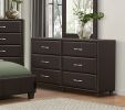 Contemporary Design Bedroom 1pc Dresser of 6 Drawers Faux Leather Upholstery, Dark Brown Furniture