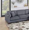 Contemporary 2pc Sectional Set XL Plush Corduroy Fabric Dark Gray LAF Sofa RAF Round Chaise w Pillows Living Room Couch