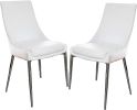 Contemporary Style Set of 2pcs Dining Chairs White Leatherette Silver Finish Metal legs Side Chair Dining Room Furniture