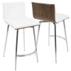 Mason Contemporary Swivel Counter Stool in Stainless Steel, Walnut Wood, and White Faux Leather by LumiSource - Set of 2