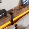 Queen Size Metal Bed Frame with Wooden Headboard, RGB Lights,Charger, Storage Shelf, Noise-Free, No Box Spring Needed,Rustic Brown