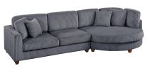 Contemporary 2pc Sectional Set XL Plush Corduroy Fabric Dark Gray LAF Sofa RAF Round Chaise w Pillows Living Room Couch