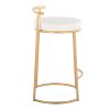 Round Fuji 26" Contemporary Fixed-Height Counter Stool in Gold Metal and White Faux Leather by LumiSource - Set of 2