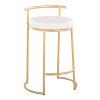 Round Fuji 26" Contemporary Fixed-Height Counter Stool in Gold Metal and White Faux Leather by LumiSource - Set of 2