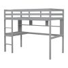 Twin Loft Bed with built-in desk and bookcase of three compartments, Guardrails and Ladder,Grey