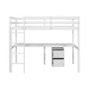 Twin Loft Wood Bed with Under-bed, Built-in Desk, a Storage Cabinet of 2 Drawers, Guardrails, Ladder,White