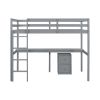 Twin Loft Wood Bed with Under-bed, Built-in Desk, a Storage Cabinet of 2 Drawers, Guardrails, Ladder,Grey