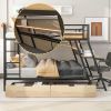 Full Size Metal Bunk Bed with Built-in Desk, Light and 2 Drawers, Black