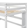 Twin Loft Bed with built-in desk and bookcase of three compartments, Guardrails and Ladder,White