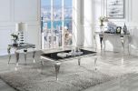 Glam Contemporary1pc Coffee Table Black Glass Top Silver Color Table Living Room Stainless Steel Cabriole-Style Legs