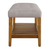 Light Grey and Oak Tufted Padded Seat Bench