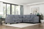 Modern Living Room Furniture 1pc Dark Gray Chair with One Arm, Storage Pouch and Charging Ports Corduroy Fabric Upholstery