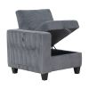 Modern Living Room Furniture 1pc Dark Gray Chair with One Arm, Storage Pouch and Charging Ports Corduroy Fabric Upholstery