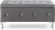 1pc Glam 38 Inches Storage Ottoman Bench for Upholstered Tufted Gray Velvet Polyester Organizer Bedroom Living Room Entryway Hallway