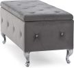 1pc Glam 38 Inches Storage Ottoman Bench for Upholstered Tufted Gray Velvet Polyester Organizer Bedroom Living Room Entryway Hallway