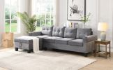 Sectional Sofa Set for Living Room with L Shape Chaise Lounge ,cup holder and Left Hand with Storage Chaise Modern 4 Seat (Grey)