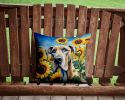 Great Dane in Sunflowers Throw Pillow Machine Washable, Indoor Outdoor Decorative Pillow for Couch, Bed or Patio, 14Hx14W