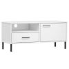 TV Stand with Metal Legs White Solid Wood Pine OSLO