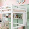 Twin Loft Bed with built-in desk and bookcase of three compartments, Guardrails and Ladder,White