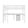 Twin Loft Wood Bed with Under-bed, Built-in Desk, a Storage Cabinet of 2 Drawers, Guardrails, Ladder,White