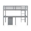 Twin Loft Wood Bed with Under-bed, Built-in Desk, a Storage Cabinet of 2 Drawers, Guardrails, Ladder,Grey