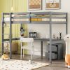 Twin Loft Wood Bed with Under-bed, Built-in Desk, a Storage Cabinet of 2 Drawers, Guardrails, Ladder,Grey