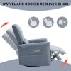 Blue Swivel and Rocker Power Recliner Chair, Heavy Duty Motion Mechanism with USB and Type-C Ports