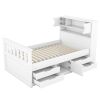 Twin Size Captain Platform Bed Frame with Storage Bookcases and Shelves,Four Drawers,White