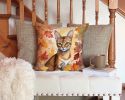 Chausie Cat in Fall Leaves Throw Pillow Machine Washable, Indoor Outdoor Decorative Pillow for Couch, Bed or Patio, 14Hx14W