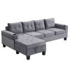 Sectional Sofa Set for Living Room with L Shape Chaise Lounge ,cup holder and Left Hand with Storage Chaise Modern 4 Seat (Grey)