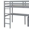 Twin Loft Wood Bed with Under-bed, Built-in Desk, a Storage Cabinet of 2 Drawers, Guardrails, Ladder,Grey