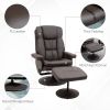 HOMCOM Recliner and Ottoman with Wrapped Base, Swivel PU Leather Reclining Chair with Footrest for Living Room, Bedroom and Home Office, Brown