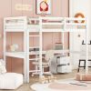 Twin Loft Wood Bed with Under-bed, Built-in Desk, a Storage Cabinet of 2 Drawers, Guardrails, Ladder,White