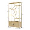 Rattan bookshelf 5 tiers Bookcases Storage Rack with cabinet for Living Room Home Office