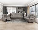 Modern Living Room 1pc Double Reclining Sofa Polished Microfiber Upholstery, Plush Seating, Grayish Brown Solid Wood Frame Furniture