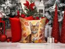 Chausie Cat in Fall Leaves Throw Pillow Machine Washable, Indoor Outdoor Decorative Pillow for Couch, Bed or Patio, 14Hx14W