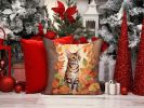 Ocicat Cat in Fall Leaves Throw Pillow Machine Washable, Indoor Outdoor Decorative Pillow for Couch, Bed or Patio, 14Hx14W