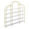 74.8 Inch 5 Tiers Office Bookcase Bookshelf, Display Shelf with Round Top, X Bar Gold Frame