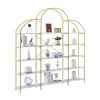 74.8 Inch 5 Tiers Office Bookcase Bookshelf, Display Shelf with Round Top, X Bar Gold Frame