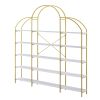 74.8 Inch 5 Tiers Office Bookcase Bookshelf, Display Shelf with Round Top, X Bar Gold Frame