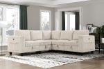 Modern Living Room Furniture 1pc Beige Chair with One Arm, Storage Pouch and Charging Ports Corduroy Fabric Upholstery