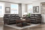 1pc Dark Brown Leather Sofa Rolled Arms Nailhead Trim Comfortable Plush Seating Seatback Traditional Living Room Furniture