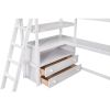 Twin Size Loft Bed with Desk and Shelves, Two Built-in Drawers, White (old SKU: GX000803AAK-1)