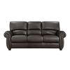 1pc Dark Brown Leather Sofa Rolled Arms Nailhead Trim Comfortable Plush Seating Seatback Traditional Living Room Furniture