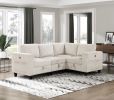 Modern Living Room Furniture 1pc Beige Chair with One Arm, Storage Pouch and Charging Ports Corduroy Fabric Upholstery